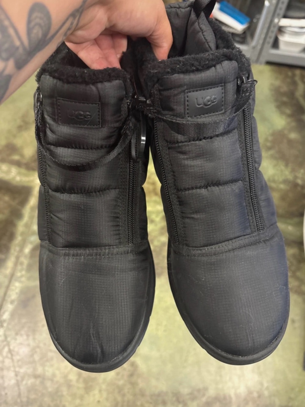 UGG Women's Black Quilted Zip-Front Winter Rain Boots
